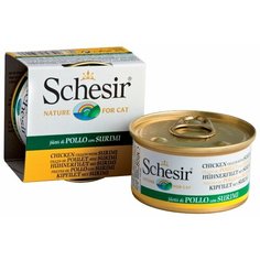 Корм для кошек Schesir с курицей, с сурими 85 г (кусочки в желе)