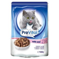 Корм для кошек PreVital Кусочки в соусе с телятиной (0.1 кг) 1 шт.
