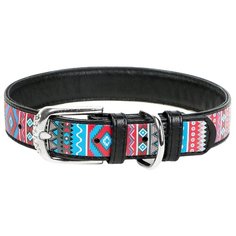 Ошейник WAU DOG Printed Leather 46-60 см этно/черный