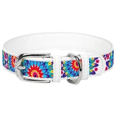 Ошейник WAU DOG Printed Leather 30-39 см цветы/белый