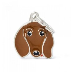 Адресник на ошейник My Family Colors Friends Такса гладкошерстная коричневый/серебристый