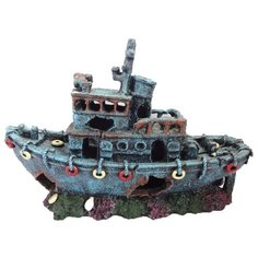 Фигурка для аквариума Prime Затонувший буксир 30.5х12х20 см серый P.R.I.M.E.