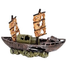 Фигурка для аквариума Prime Затонувший парусник PR-CH2325 34х15х24 см коричневый/зеленый/бежевый P.R.I.M.E.