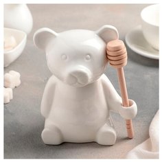 Доляна Емкость для меда Эстет. Мишка с ложкой, 280 мл белый