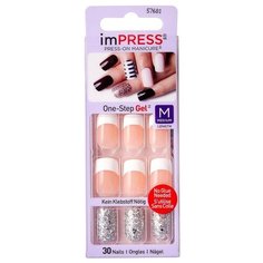 Накладные ногти KISS imPRESS Press-On Manicure средняя длина Серебряный френч 30 шт.