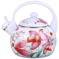 Доляна Чайник со свистком Нарцисс 2.2 л белый/красный