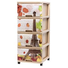 Бельевой комод Dunya Plastik Пластиковый с рисунком 4 ящика париж осень