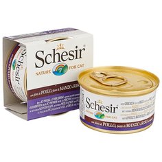 Корм для кошек Schesir с курицей, с говядиной и с рисом 85 г (кусочки в соусе)