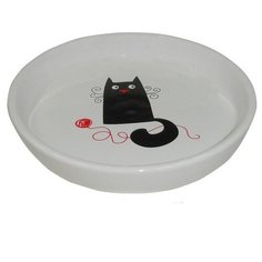 Миска КерамикАрт Кошка с нитками для кошек 210 мл белый