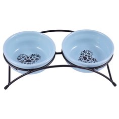 Подставка КерамикАрт с двумя мисками 2* 290 мл синий