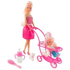 Набор Toys Lab Ася Блондинка в розовом платье на прогулке с семьей, 11 и 28 см, 35087
