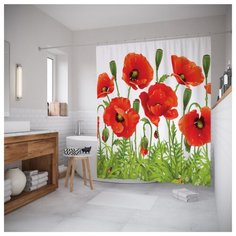 Штора для ванной JoyArty Ароматные маки 180x200 зеленый/красный/черный