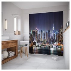 Штора для ванной JoyArty Город современности 180x200 синий/фиолетовый