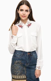 Белая блуза с цветочной вышивкой Desigual