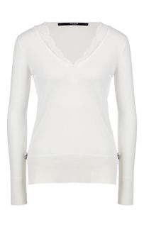 Джемпер белого цвета с треугольным вырезом Guess