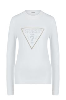 Белый джемпер с отделкой камнями и стразами Guess