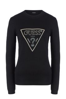 Черный джемпер с отделкой камнями и стразами Guess