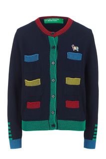 Кардиган из хлопка с разноцветной отделкой United Colors of Benetton