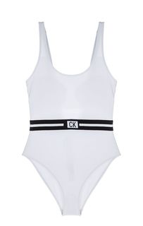 Белый купальный костюм с монограммой бренда Calvin Klein