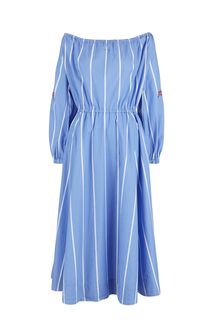 Синее хлопковое платье с расклешенной юбкой Gant