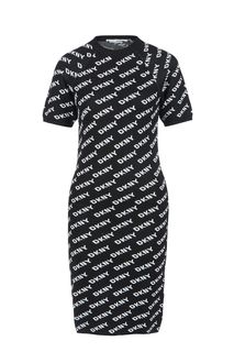 Трикотажное платье с монограммой бренда Dkny