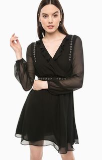 Короткое черное платье из легкой струящейся ткани Guess