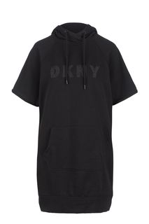 Платье из хлопка с вышитым логотипом бренда Dkny