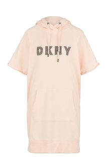 Платье из хлопка с вышитым логотипом бренда Dkny