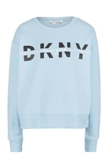 Голубой свитшот с логотипом бренда Dkny