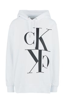 Белая хлопковая толстовка с принтом Calvin Klein Jeans