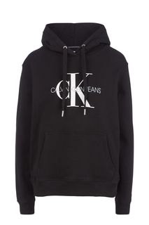Черная хлопковая толстовка с принтом Calvin Klein Jeans