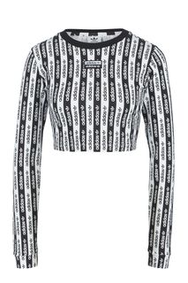 Укороченная хлопковая футболка в полоску Adidas Originals