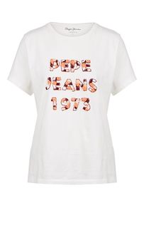 Хлопковая футболка с отделкой пайетками и бисером Pepe Jeans