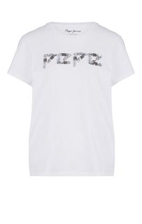 Футболка из хлопка с бисером и пайетками Pepe Jeans