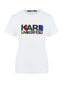 Белая хлопковая футболка с принтом Karl Lagerfeld