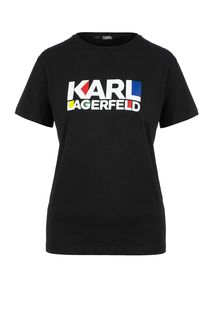 Черная хлопковая футболка с принтом Karl Lagerfeld
