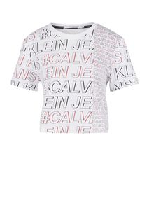 Белая хлопковая футболка с монограммой бренда Calvin Klein Jeans