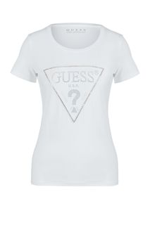 Хлопковая футболка с отделкой стазами и камнями Guess