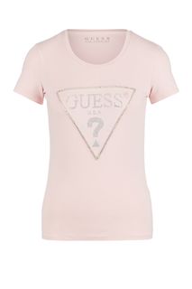 Хлопковая футболка с отделкой стазами и камнями Guess