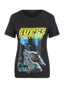 Черная хлопковая футболка с отделкой стразами Guess