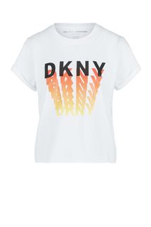 Укороченная футболка из хлопка с принтом Dkny
