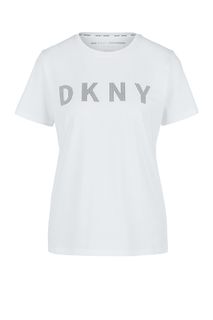 Белая футболка с логотипом бренда Dkny