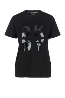 Черная футболка с глянцевым принтом Dkny