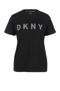 Черная футболка с логотипом бренда Dkny
