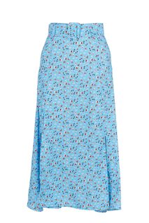 Расклешенная синяя юбка с цветочным принтом Mondigo