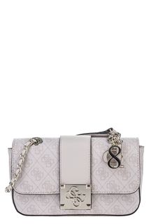 Бежевая сумка с монограммой бренда Guess