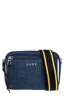 Маленькая синяя сума с широким текстильным ремнем Dkny