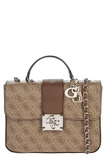 Коричневая сумка с монограммой бренда Guess