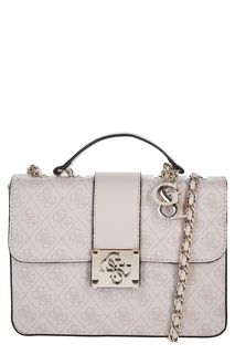 Бежевая сумка с монограммой бренда Guess