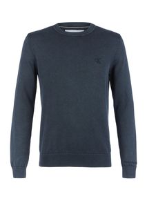 Синий хлопковый джемпер с круглым вырезом Calvin Klein Jeans